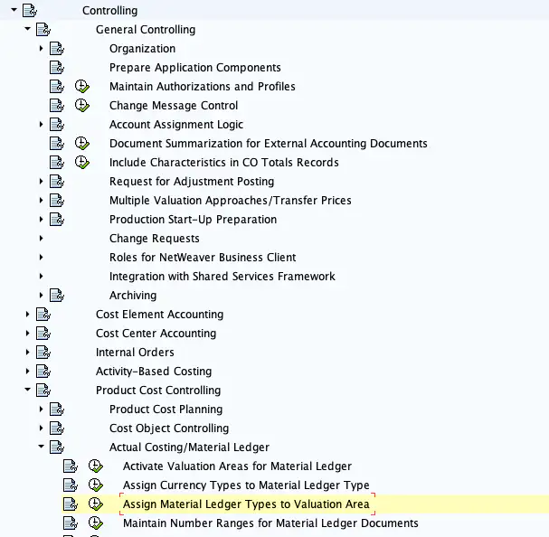 Assigning SAP Material Ledger types to a valuation area